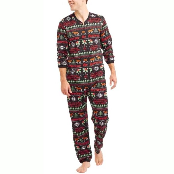 Budweiser men's size XL one piece clydesdales beer holiday Christmas pajamas pjs - Picture 1 of 12